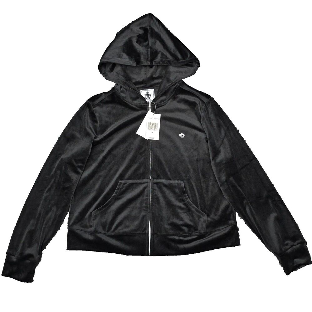 Juicy Couture Velour Hoodie Tracksuit Jacket Womens 1X Metallic Black Y2K Zip Up